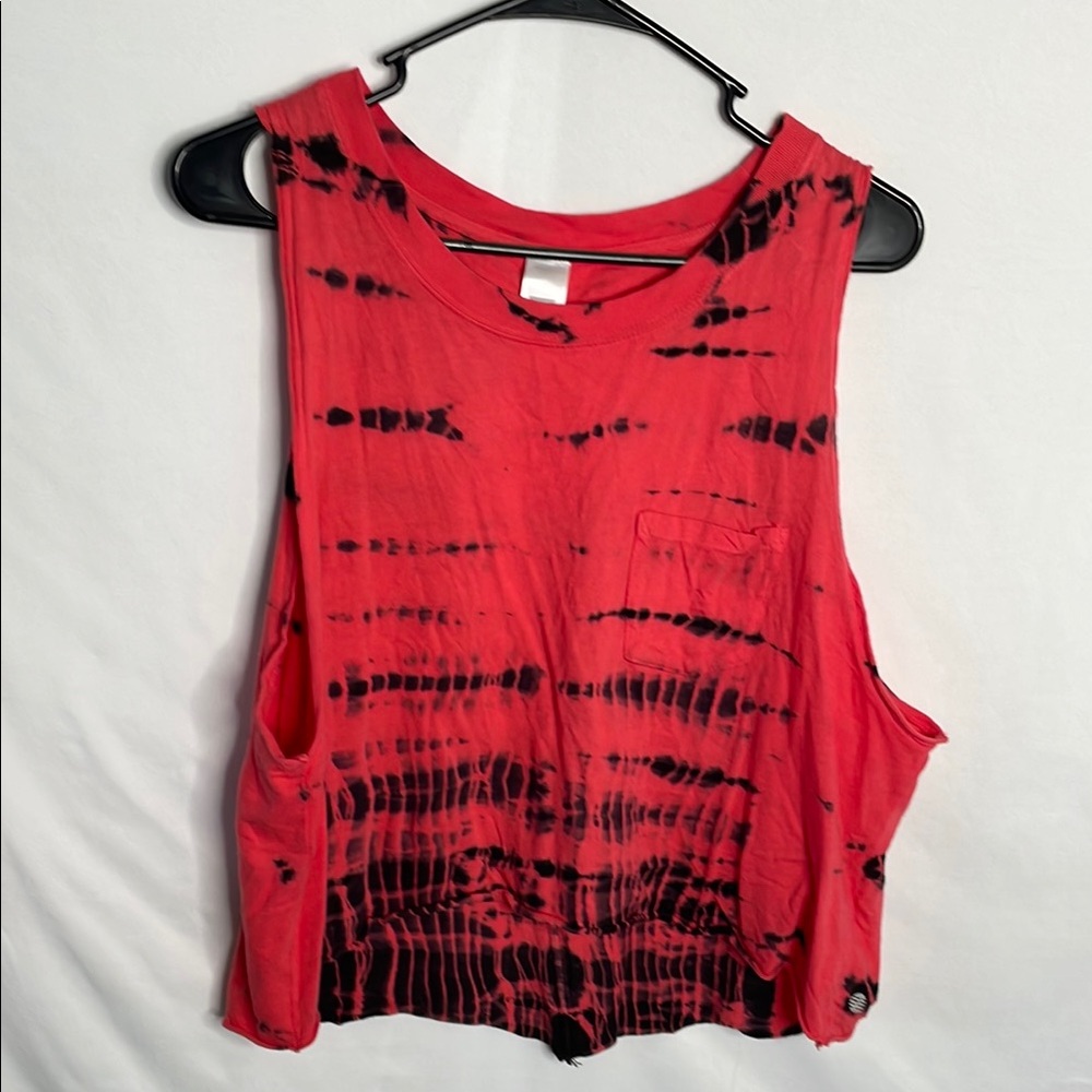 Zella Red Black tie dye Sleeveless Crop Tank Top